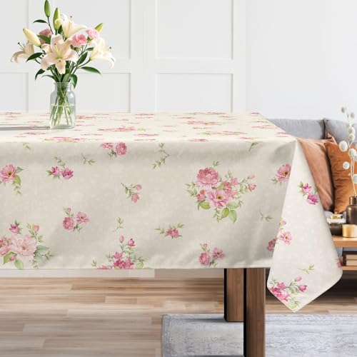 Arquiel Tischdecke Rechteckige Florale, Tischdecken Rosa Abwaschbar Rechteckige Tischtuch Vintage Blumen Tischdeck Für Garten, Küche Essen Parteien Sommer, Herbst (140x180cm) von Arquiel