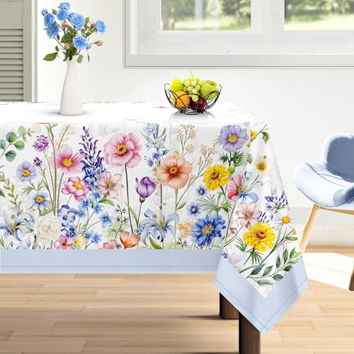 Arquiel Tischdecke Rechteckige Florale, Tischtuch Blumen Farbe Wasserabweisend StrapazierfäHiges Aquarell, Abwischbar Tischdeck FüR Abendessen, KüChe, Hochzeit, Drinnen, FrüHling/Sommer(152 x 213 cm) von Arquiel