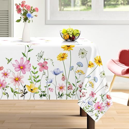 Arquiel Tischdecke Rechteckige Florale, Tischtuch Blumen Wasserabweisend StrapazierfäHiges Aquarell, Abwischbar Tischdeck FüR Abendessen, KüChe, Hochzeit, Drinnen, FrüHling/Sommer(140 x 180 cm) von Arquiel