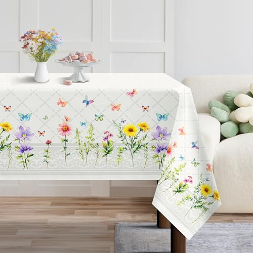 Arquiel Tischdecke Rechteckige Florale, Tischtuch Blumen Wasserabweisend StrapazierfäHiges Aquarell, Abwischbar Tischdeck FüR Abendessen, KüChe, Hochzeit, Drinnen, FrüHling/Sommer(152 x 213 cm) von Arquiel