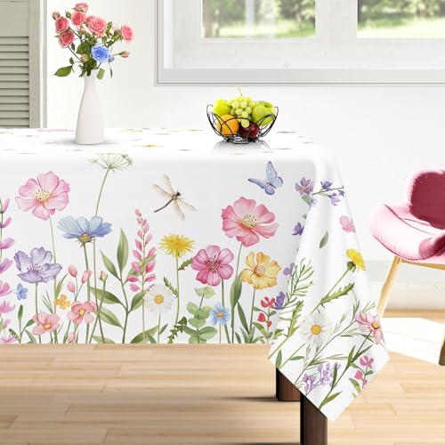 Arquiel Tischdecke Rechteckige Florale, Tischtuch Blumen Wasserabweisend StrapazierfäHiges Schmetterling Aquarell, Abwischbar Tischdeck FüR KüChe, Hochzeit, Drinnen, FrüHling/Sommer(140 x 180 cm) von Arquiel