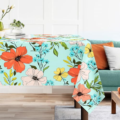 Arquiel Tischdecke Rechteckige Florale, Wasserabweisend Aquarell Tischdecken Tischtuch Deko, Polyester Tischdeck FüR Garten, KüChe Parteien FrüHling/Sommer (Orangefarbene Blüten, 140 x 180 cm) von Arquiel