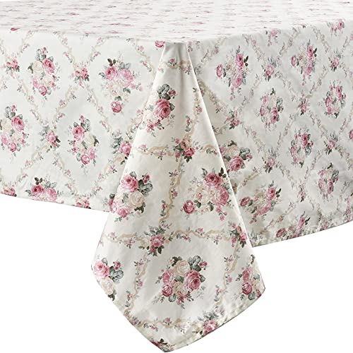 Arquiel Tischdecke Rechteckige Rosendruck, Tischtuch Vintage 100% Baumwolle Hochwertigem, Langlebige Baumwolle Waschbar Tischdeck FüR KüChe Hochzeiten Frühling/Sommer (Rosa, 155cm x 180cm) von Arquiel
