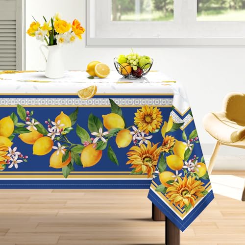 Arquiel Tischdecke Rechteckige Zitrone Sonnenblume, Tischtuch Wasserabweisend StrapazierfäHiges Aquarell, Abwischbar Tischdeck FüR Abendessen, KüChe, Hochzeit, Drinnen, FrüHling/Sommer(152 x 264 cm) von Arquiel
