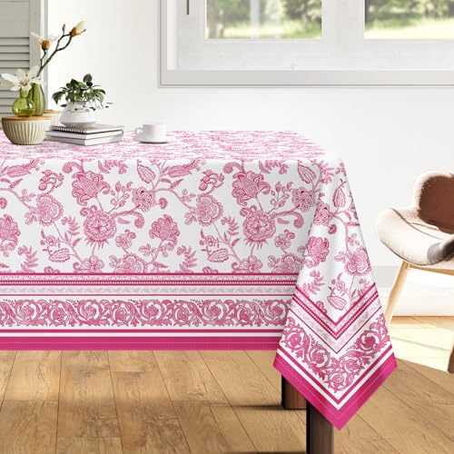 Arquiel Tischdecke Rosa Blumen, Tischdecken Abwaschbar Rechteckige Tischtuch Frühling Französisch Tischdeck für Haus Küche Esszimmer Party Dekoration(140 x 180 cm) von Arquiel