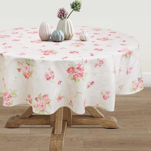 Arquiel Tischdecke Rund Florale, Tischdecken Abwaschbar Rosa Tischtuch Vintage Blumen Tischdeck Für Garten, Küche Essen Parteien Sommer, Herbst (180x180cm) von Arquiel