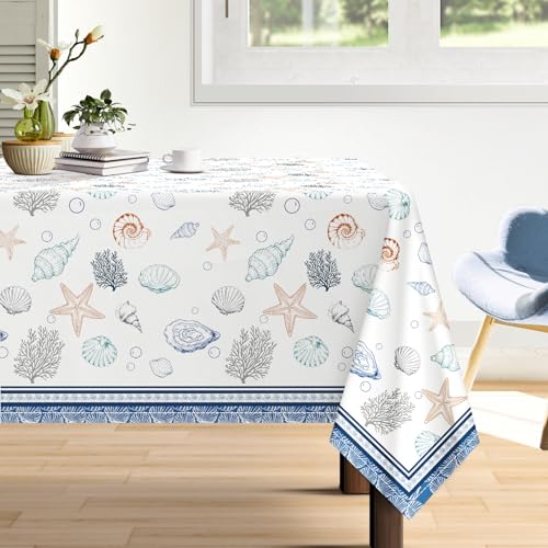 Arquiel Tischdecke Strand Muscheln, Rechteckig 152x213 cm, Polyester, Wasserdicht, Abwaschbar, Spritzsicher, Fleckenfrei, Für Esszimmer, Garten, Küche, Partys, Sommer von Arquiel