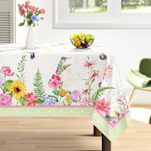 Arquiel Tischdecke Vogel Blumen, Tischdecken Abwaschbar Rechteckige Tischtuch Blätter StrapazierfäHiges, Abwischbar Tischdeck Für Garten, Küche Essen Parteien FrüHling/Sommer (152X213Cm) von Arquiel