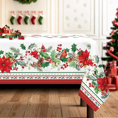 Arquiel Tischdecke Weihnachten, Winter Florale Weihnachtsblume Tischtuch Abwaschbar Rechteckige Pflegeleicht Tischdeck FüR Küche Parteien Dekoration Hochzeit Festival(140 x 180 cm) von Arquiel