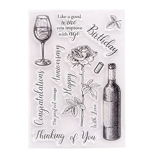 Arbuya Happy Anniversary Birthday Weinflaschen-Rosen, dekorative klare Stempel und Stanzformen für Kartenherstellung und Scrapbooking von Arrietty