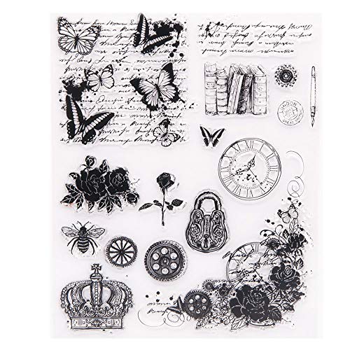 Arrietty Transparente Stempel im Vintage-Retro-Stil, Schmetterling, Englische Blumen, mit Biene,Stempel Arrietty Transparente Stempel im Vintage-Retro-Stil, Schmetterling, Englische Blumen, mit Biene,Stempel von Arrietty
