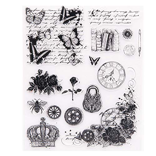 Arrietty Transparente Stempel im Vintage-Retro-Stil, Schmetterling, Englische Blumen, mit Biene,Stempel von Arrietty