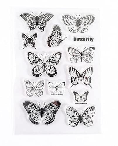 Arrietty Transparente Stempel mit verschiedenen Schmetterlingen, Blumen, Schmetterlingen, Gummi, für Sammelalben, Fotoalben, dekorative Karten von Arrietty