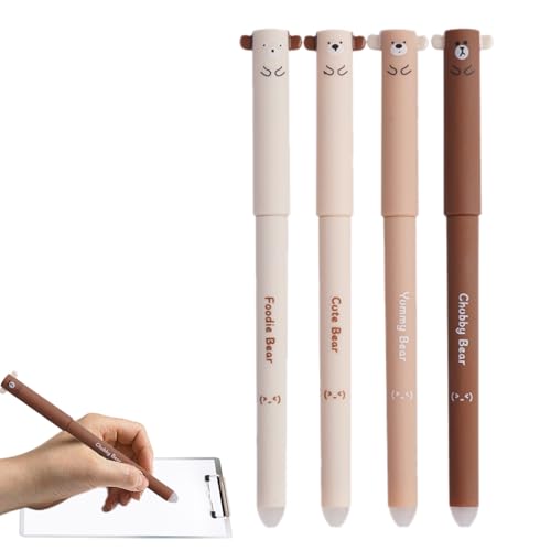 Arroopu Löschbare Gelstifte, Stift mit Radiergummi, Tierstifte schwarze Tinte, 4 Teile glattes Schreiben süßes stationäres Set, feiner Punkt 0,5 mm mit Gummi für Kinder Schüler Erwachsene Schulbüro von Arroopu