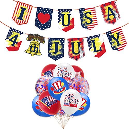Arrovarp Partyzubehör zum Gedenktag am 4. Juli, Wimpelbanner-Luftballons mit amerikanischer Flagge | Patriotische Dekorationen Dekorationen für den 4. Juli - Sichere Luftballons und Wimpelkette zum von Arrovarp