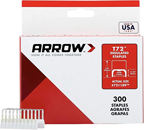 Arrow 721189 T72 Isolierte Heftklammern aus robustem Stahl für die Installation von Kabeln und Verkabelung, 28,9 x 48,9 cm, 300 Stück von Arrow