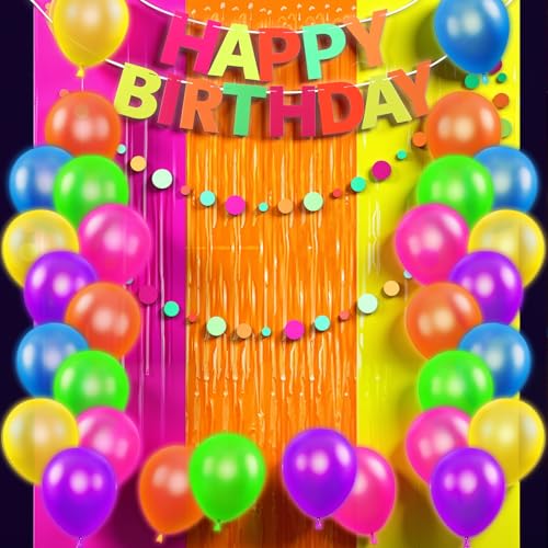 Arrowbash 56 Stück Neon Party Dekorationen Glow Neon Party Supplies Set Glow in Dark Happy Birthday Banner mit Folienvorhang Latex Ballons Runde Punkt Papiergirlande für Geburtstag Arrowbash 56 Stück Neon Party Dekorationen Glow Neon Party Supplies Set Glow in Dark Happy Birthday Banner mit Folienvorhang Latex Ballons Runde Punkt Papiergirlande für Geburtstag von Arrowbash