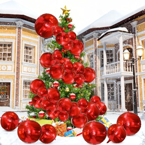 Arrowbash Riesige Weihnachts-Folienballons, 25,4 cm, 38,7 cm, 45,7 cm, 55,9 cm, 81,3 cm, 4D-Spiegelkugel, rote Metallic-Luftballons mit 20 m dünnem Eisendraht, für Weihnachten, Neujahr, Jahrestag von Arrowbash