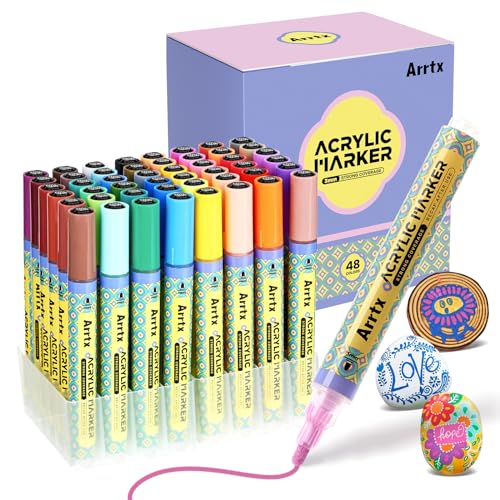 Arrtx 48 Farben Acrylstifte für Steine wasserfest, 3 mm Farbmarker mit mittlerer Spitze, Permanent Acrylmarker, Acrylic Paint Marker, Steine Bemalen Stifte für malerei, Keramik, Glas, DIY, Grußkarte Arrtx 48 Farben Acrylstifte für Steine wasserfest, 3 mm Farbmarker mit mittlerer Spitze, Permanent Acrylmarker, Acrylic Paint Marker, Steine Bemalen Stifte für malerei, Keramik, Glas, DIY, Grußkarte von Arrtx