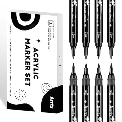 Arrtx Schwarze Lackstifte, 8 Stück, Doppelspitze, schwarze Acrylfarbe, Graffiti-Marker für Steinmalerei, Papier, Holz, Keramik, Stoff, Glas, Leinwand, Kunststoff, Metall, Stein und DIY Handwerk Arrtx Schwarze Lackstifte, 8 Stück, Doppelspitze, schwarze Acrylfarbe, Graffiti-Marker für Steinmalerei, Papier, Holz, Keramik, Stoff, Glas, Leinwand, Kunststoff, Metall, Stein und DIY Handwerk von Arrtx