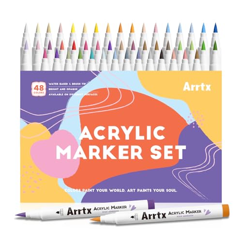 Arrtx Acryl-Marker,48 Farben, Pinselspitze, Acrylfarbstifte für Steinmalerei, Glas, Stein, Holz, Keramik, Stoff, Bastel- und Kunstbedarf Arrtx Acryl-Marker,48 Farben, Pinselspitze, Acrylfarbstifte für Steinmalerei, Glas, Stein, Holz, Keramik, Stoff, Bastel- und Kunstbedarf von Arrtx