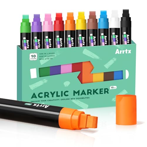 Arrtx 10 Jumbo Graffiti Acrylic Marker Set, 15 mm Jumbo Felt Tip, Graphite Pens, Acrylic Colour Pens for DIY, Rock Painting, Stones Waterproof, Ceramic, Glass, Wood, Canvas Arrtx 10 Jumbo Graffiti Acrylic Marker Set, 15 mm Jumbo Felt Tip, Graphite Pens, Acrylic Colour Pens for DIY, Rock Painting, Stones Waterproof, Ceramic, Glass, Wood, Canvas von Arrtx