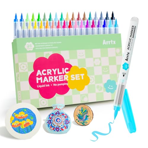 Arrtx Acrylmalstifte für Steinmalerei, 36 Farben Acrylstift Pinsel Spitze, Acryl-Marker, wasserfester Farbmarker, Kunstbedarf für Stein, Glas, Ei, Holz, Met, Keramik, DIY Handwerk Arrtx Acrylmalstifte für Steinmalerei, 36 Farben Acrylstift Pinsel Spitze, Acryl-Marker, wasserfester Farbmarker, Kunstbedarf für Stein, Glas, Ei, Holz, Met, Keramik, DIY Handwerk von Arrtx
