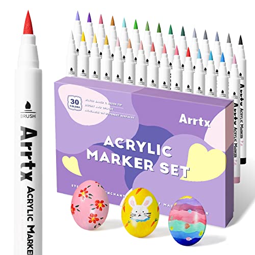 Arrtx Acrylstifte für Steine Bemalen, 30 Farben Acrylstifte Marker Pinsel Spitze, Permanent Acrylmarker für Steine malerei, Keramik, Glas, Holz, Metall, Leinwand, DIY Fotoalbum von Arrtx