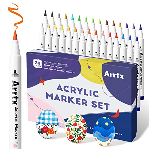 Arrtx Acrylstifte für Steine Bemalen, 30 Farben Wasserfeste Acrylstifte Marker Pinselspitze, Schnelltrocknender Acrylfarben Stifte für Osterei, Steine, Keramik, Glas, Holz, Leinwand, DIY Fotoalbum Arrtx Acrylstifte für Steine Bemalen, 30 Farben Wasserfeste Acrylstifte Marker Pinselspitze, Schnelltrocknender Acrylfarben Stifte für Osterei, Steine, Keramik, Glas, Holz, Leinwand, DIY Fotoalbum von Arrtx