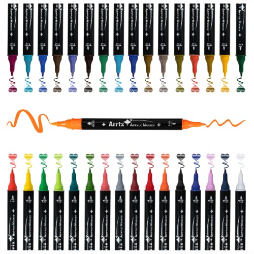 Arrtx Acrylstifte für Steine Bemalen, 32 Farben Marker Dual-Tip-Pinsel und feine Spitze, Permanent Acrylmarker für malerei, Keramik, Glas, Holz, Metall, Leinwand, DIY Fotoalbum Arrtx Acrylstifte für Steine Bemalen, 32 Farben Marker Dual-Tip-Pinsel und feine Spitze, Permanent Acrylmarker für malerei, Keramik, Glas, Holz, Metall, Leinwand, DIY Fotoalbum von Arrtx