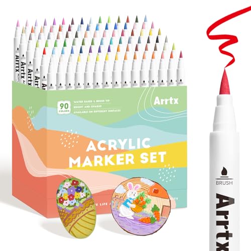 Arrtx Acrylstifte für Steine Wasserfest-90 Farben Pinsel Spitze Naturfarben Acrylmarker für Steinmalerei, Glas, Keramik,Holz,Metall,Deckende Acrylstifte Marker Set für DIY, Kunst-Landschaftsfarben 90B Arrtx Acrylstifte für Steine Wasserfest-90 Farben Pinsel Spitze Naturfarben Acrylmarker für Steinmalerei, Glas, Keramik,Holz,Metall,Deckende Acrylstifte Marker Set für DIY, Kunst-Landschaftsfarben 90B von Arrtx