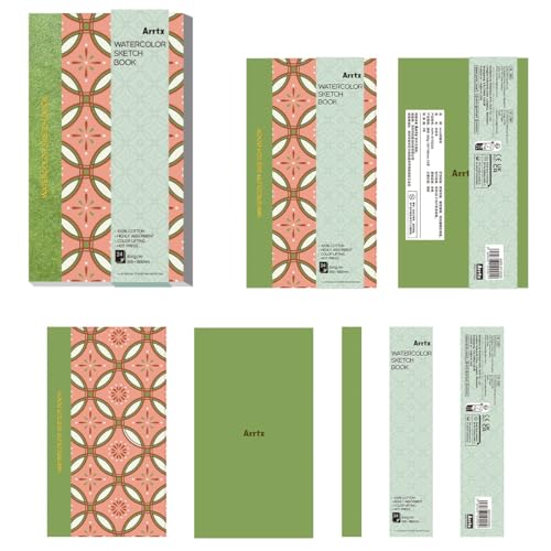Arrtx Aquarell Journal, 7.28x4.13'', 140 LB, 300 GSM, 100% Baumwollpapier, Hot Press, 24 Blätter, Hardcover Aquarell Skizzenbuch für den Einsatz als Travel Notebook für Künstler Erwachsene Studenten von Arrtx