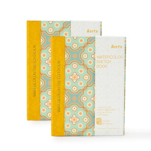 Arrtx Aquarell-Skizzenbuch, 100 % Baumwolle, säurefrei, 63,5 kg/300 g/m², Hardcover, Aquarell-Tagebuch, Notizbuch, 2 Stück, 40 Blatt, 13,6 x 9,8 cm Arrtx Aquarell-Skizzenbuch, 100 % Baumwolle, säurefrei, 63,5 kg/300 g/m², Hardcover, Aquarell-Tagebuch, Notizbuch, 2 Stück, 40 Blatt, 13,6 x 9,8 cm von Arrtx
