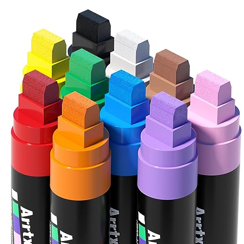 Arrtx Graffiti Acryl Marker Set, 15mm Jumbo-Filzspitze Grafitistifte, 10 Jumbo, Acryl-Farbstifte für DIY, Felsmalerei, Steine Wasserfest, Keramik, Glas, Holz, Leinwand von Arrtx