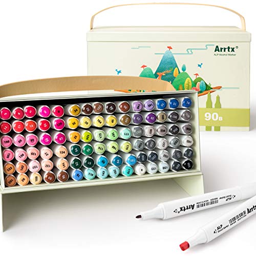 Arrtx Permanent Marker 90 Farben, ALP Marker Pen Graffiti Stift Set Alkohol Marker Dual Tips zum Malen, Illustration, Zeichnung, Skizzieren, Anime, Design von Arrtx