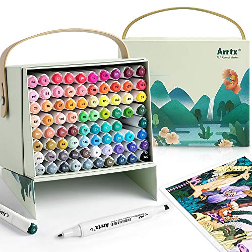 Arrtx Marker Stift mit 80 Farben, ALP Doppeltipps Graffiti Marker pen mit Tragebox für Entwürfe, Zeichnen, Skizzieren, Architektur, Anime, Kalligraphieren und Illustration von Arrtx