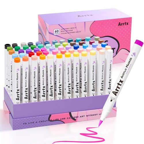 Arrtx Pinselspitze Acrylfarbe Stifte,Wasserfeste Acrylstifte in 60 Farben für DIY, Felsmalerei & mehr auf Steinen, Keramik, Glas, Holz & Leinwand Arrtx Pinselspitze Acrylfarbe Stifte,Wasserfeste Acrylstifte in 60 Farben für DIY, Felsmalerei & mehr auf Steinen, Keramik, Glas, Holz & Leinwand von Arrtx