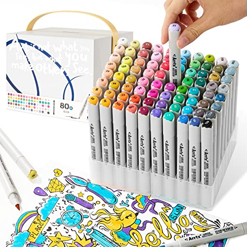 Arrtx Brush Marker set, OROS 80 Farben Pinsel Stifte, Pinsel & Meißel Marker, Permanent Graffiti stifte auf Alkoholbasis für Kinder, Anfänger, Künstler zum Ausmalen, Zeichnen und Illustrieren von Arrtx
