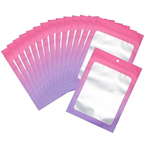100 Stück wiederverschließbare Mylar-Druckverschlussbeutel für Lebensmittel, Farbverlauf, geruchsdichter Beutel mit transparentem Fenster, Lebensmittel (Pink Lila, 7.9 x 12.9 cm) von Arsmat