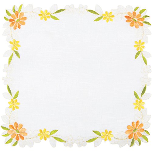 Arsvita Tischdecke mit Stickerei, mit Blumen oder Schmetterlingen bestickte Ø 30cm Decke für den Tisch, in vielen verschiedenen Designs verfügbar (Grün - Gelb/Eckig) von Arsvita