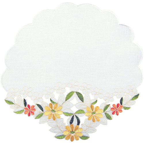 ARSVITA Tischdecke mit Stickerei, mit Blumen oder Schmetterlingen bestickte Ø 30cm Decke für den Tisch, in vielen verschiedenen Designs verfügbar (Grün - Gelb/Rund) von Arsvita