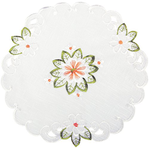 Arsvita Tischdecke mit Stickerei, mit Blumen oder Schmetterlingen bestickte Ø 30cm Decke für den Tisch, in vielen verschiedenen Designs verfügbar (Grün - Orange/Rund) von Arsvita