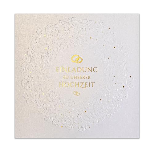 ART NUVO HOCHZEITSEINLADUNGEN - SATZ 20 St., 135x135mm MIT BEDRUCKBAREN EINLAGEN UND UMSCHLÄGEN FÜR HOCHZEIT – FARBIGE, METALLISCHE FOLIE, GEPRESSTES MUSTER AUF METALLICPAPIER von art nuvo