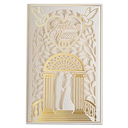 ART NUVO WEDDING INVITATIONS CARDS - 20pcs, 130x205mm, WITH PRINTABLE INNERS AND ENVELOPES FOR WEDDING - LASER CUT, GOLD FOILED, EMBOSSED DESIGN WITH ENGRAVED INSCRIPTIONS ON IVORY, DECORATIVE PAPER von art nuvo