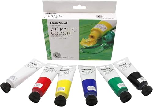 Art Ranger Acryl Farbsets 6x75 ml, Acrylfarbe - Künstlerfarbe Malen auf Leinwand + Keilrahmen (Grundfarben) von ALISUN