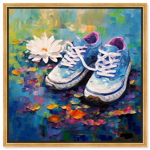 Art Remedy Lily Pad Sneakers, Leinwand, Sneaker, Wandkunst, goldener Rahmen, 50,8 x 50,8 cm von Art Remedy