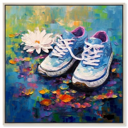 Art Remedy Lily Pad Sneakers, Leinwand, Sneaker, Wandkunst, silberfarbener Rahmen, 61 x 61 cm Art Remedy Lily Pad Sneakers, Leinwand, Sneaker, Wandkunst, silberfarbener Rahmen, 61 x 61 cm von Art Remedy