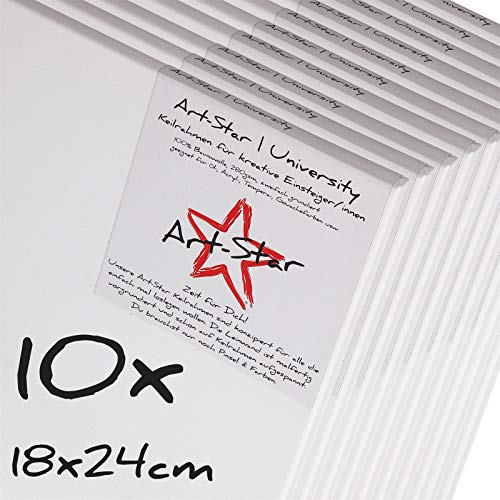 Art-Star 10x UNIVERSITY KEILRAHMEN 18x24 cm | Leinwände vorgrundiert, malfertige bespannte Leinwand zum Malen von Art-Star