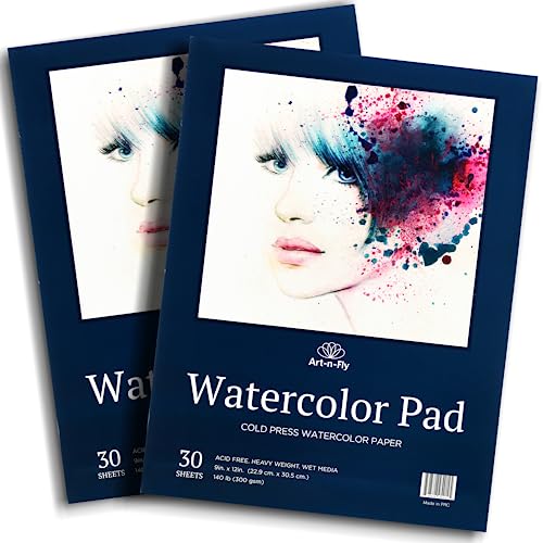 Art-n-Fly Aquarellpapier A4 300 g/m² - 2 x 30 Seiten - Aquarellblock zum Malen, Malblock, Malpapier, Aquarell Skizzenbuch, Watercolor Paper Sketchbook, Aquarell Papier von Art-n-Fly