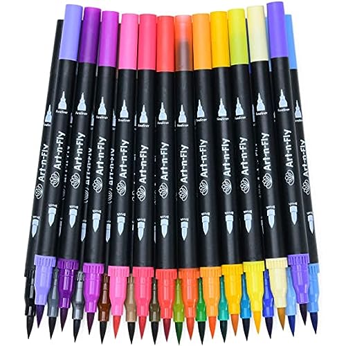 Art-n-Fly Dual Tip Brush Pens Set of 25 Adult Coloured Markers for Calligraphy, Drawing, Journaling - Fine Tip Felt Ink - Beginner or Professional von Art-n-Fly